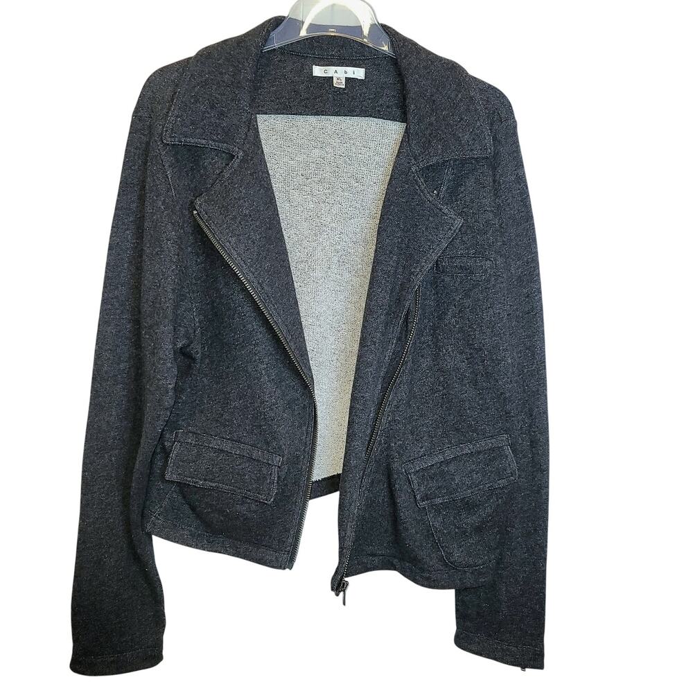 Cabi #775 Moto Jacket Asymmetrical Zip French Terry Knit Sz XL Charcoal Gray - Picture 12 of 16